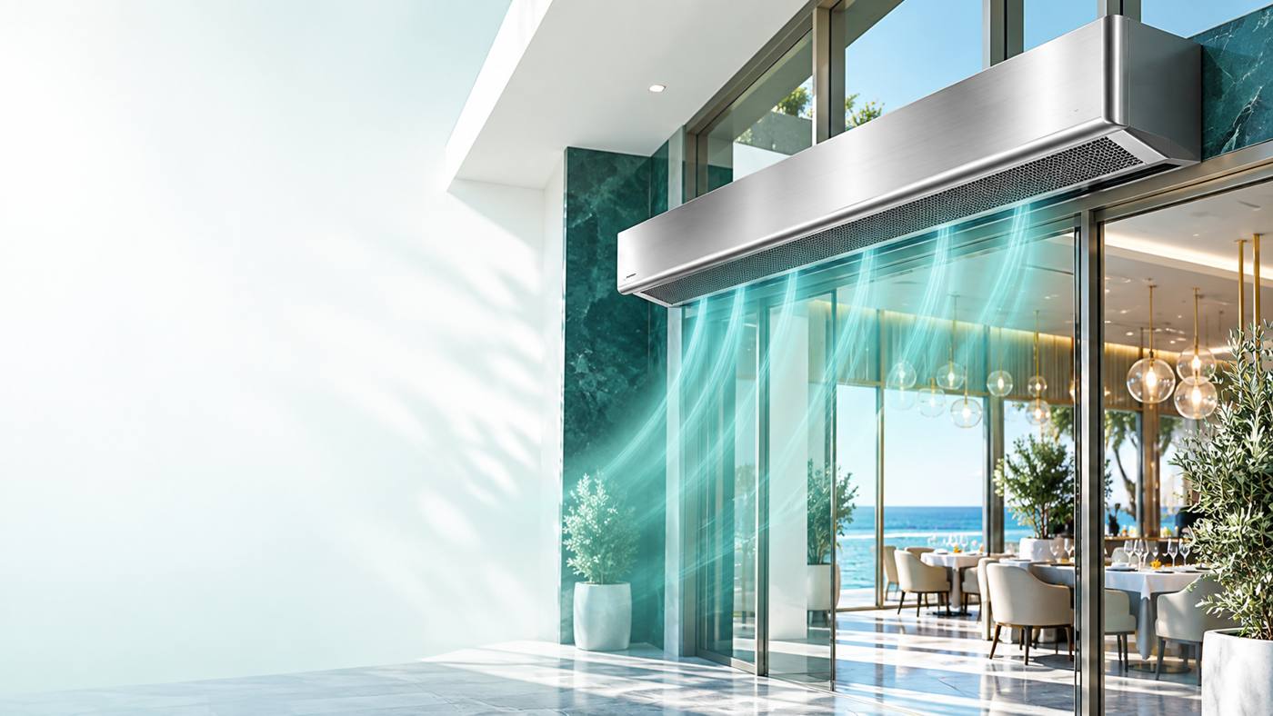 Commercial air curtain above a restaurant entrance